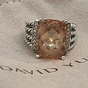 David Yurman Wheaton Ring Morganite & Diamond 16x12mm. Size 8. Includes bag.
